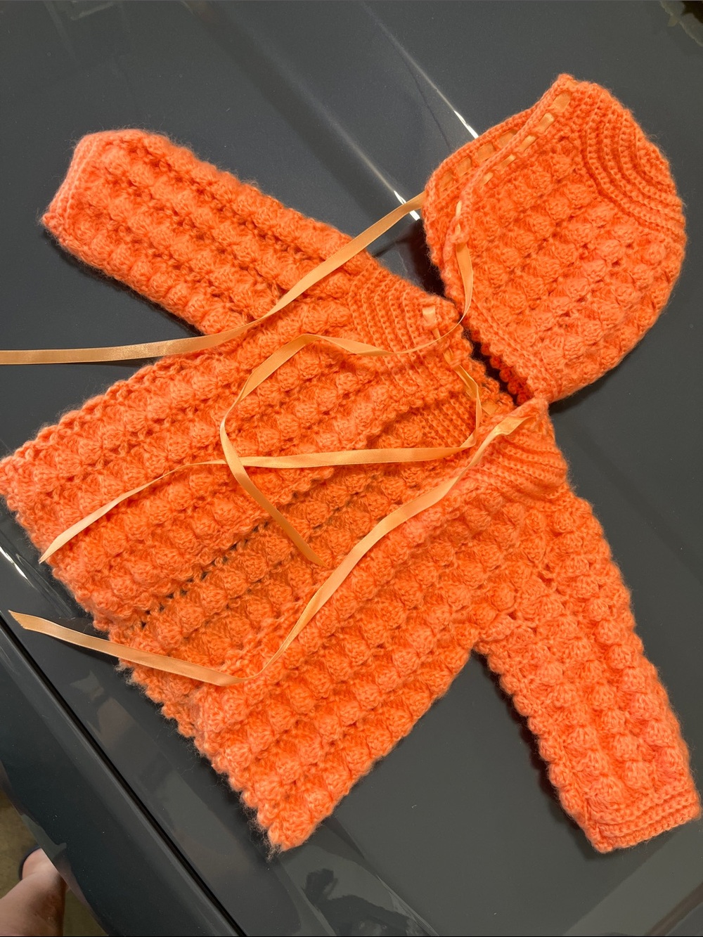 Handmade Orange Crochet Sweater and Hat Vintage 1980